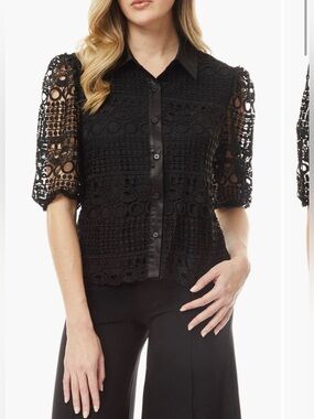 By Design Brianna Lace puff sleeve Button up Top Medium